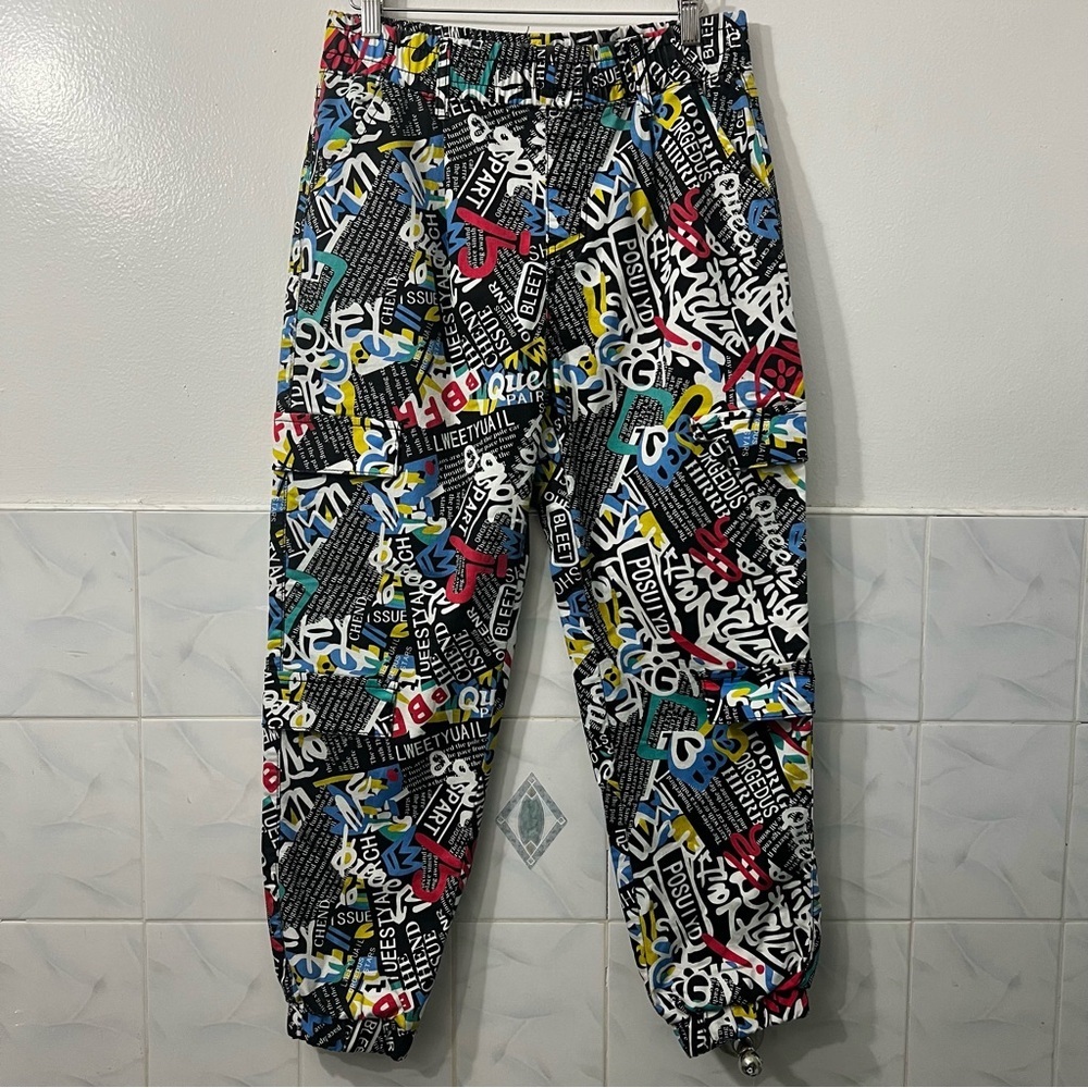 Vtg VIP Jeans 13/31 Jogger Faux Cargo Pants Graffiti Streetwear 90's Y2K Hiphop